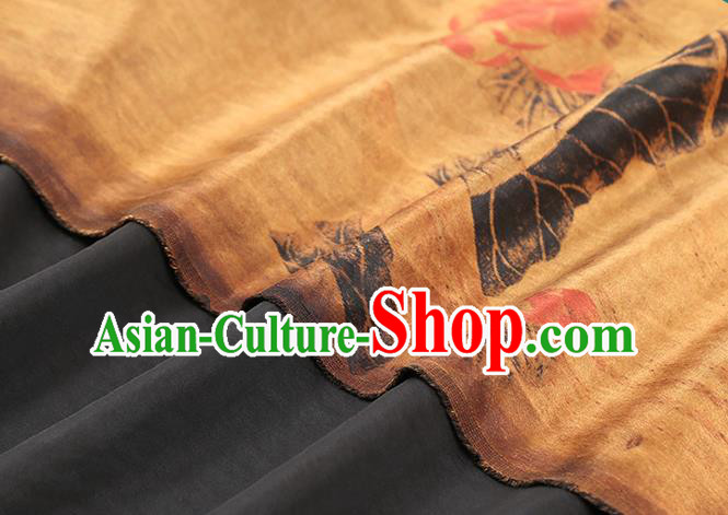 Chinese Cheongsam Ginger Gambiered Guangdong Gauze Traditional Brocade Drapery Classical Lotus Pattern Silk Fabric