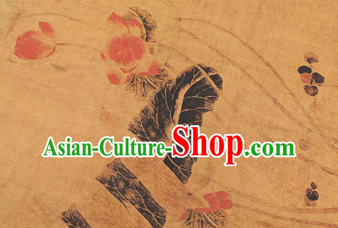 Chinese Cheongsam Ginger Gambiered Guangdong Gauze Traditional Brocade Drapery Classical Lotus Pattern Silk Fabric