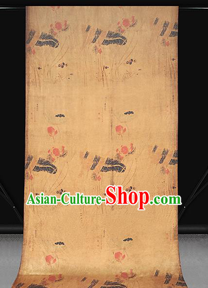 Chinese Cheongsam Ginger Gambiered Guangdong Gauze Traditional Brocade Drapery Classical Lotus Pattern Silk Fabric