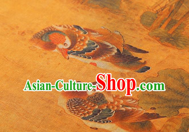 Chinese Traditional Orange Brocade Drapery Cheongsam Gambiered Guangdong Gauze Classical Lotus Pattern Silk Fabric