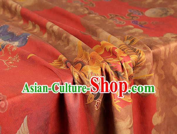 Chinese Cheongsam Red Gambiered Guangdong Gauze Traditional Brocade Drapery Classical Phoenix Pattern Silk Fabric