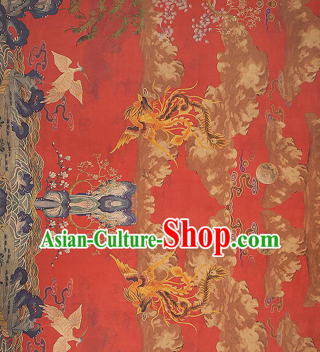 Chinese Cheongsam Red Gambiered Guangdong Gauze Traditional Brocade Drapery Classical Phoenix Pattern Silk Fabric