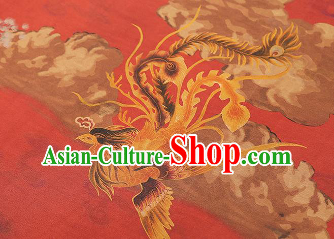 Chinese Cheongsam Red Gambiered Guangdong Gauze Traditional Brocade Drapery Classical Phoenix Pattern Silk Fabric