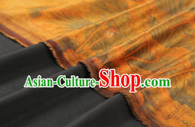 Chinese Traditional Orange Brocade Drapery Cheongsam Gambiered Guangdong Gauze Classical Lotus Pattern Silk Fabric