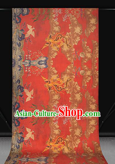 Chinese Cheongsam Red Gambiered Guangdong Gauze Traditional Brocade Drapery Classical Phoenix Pattern Silk Fabric
