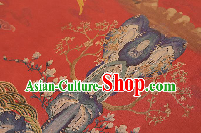 Chinese Cheongsam Red Gambiered Guangdong Gauze Traditional Brocade Drapery Classical Phoenix Pattern Silk Fabric