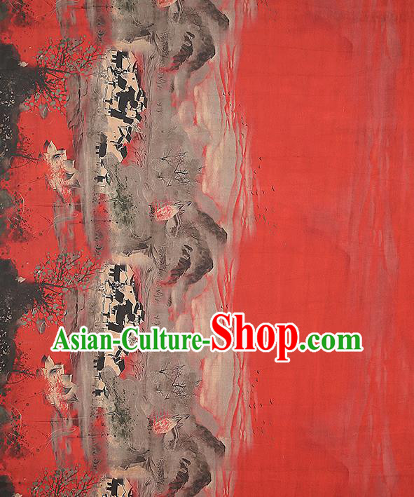 Chinese Traditional Brocade Drapery Classical Lotus Pattern Silk Fabric Cheongsam Red Gambiered Guangdong Gauze