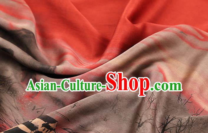 Chinese Traditional Brocade Drapery Classical Lotus Pattern Silk Fabric Cheongsam Red Gambiered Guangdong Gauze