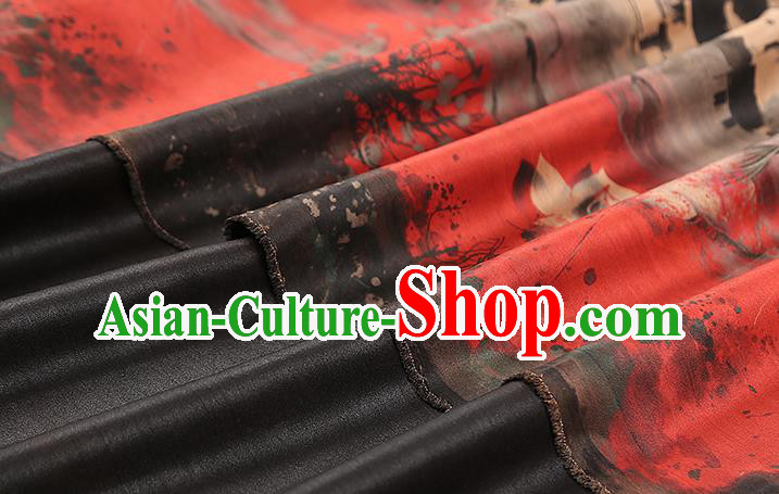 Chinese Traditional Brocade Drapery Classical Lotus Pattern Silk Fabric Cheongsam Red Gambiered Guangdong Gauze