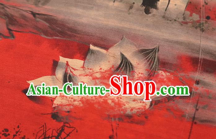 Chinese Traditional Brocade Drapery Classical Lotus Pattern Silk Fabric Cheongsam Red Gambiered Guangdong Gauze