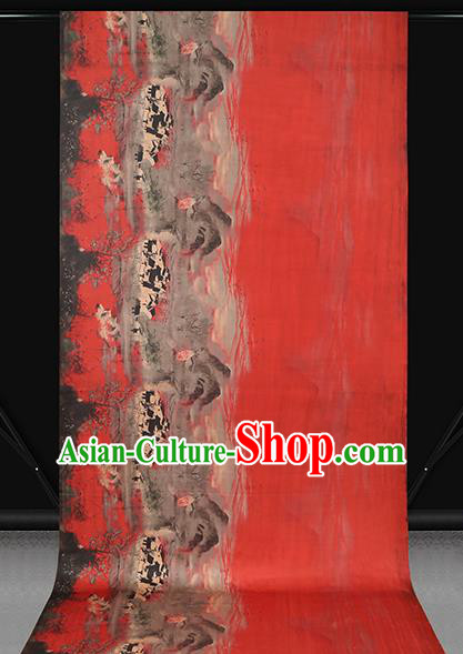 Chinese Traditional Brocade Drapery Classical Lotus Pattern Silk Fabric Cheongsam Red Gambiered Guangdong Gauze