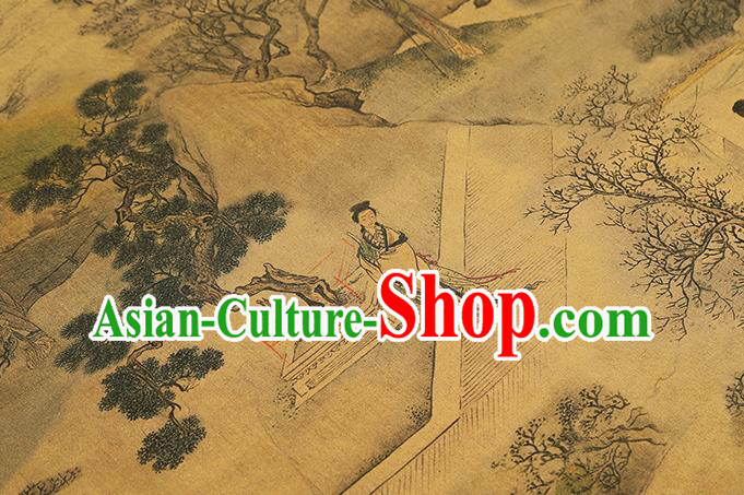 Chinese Traditional Yellow Brocade Drapery Cheongsam Gambiered Guangdong Gauze Classical Beauty Pattern Silk Fabric