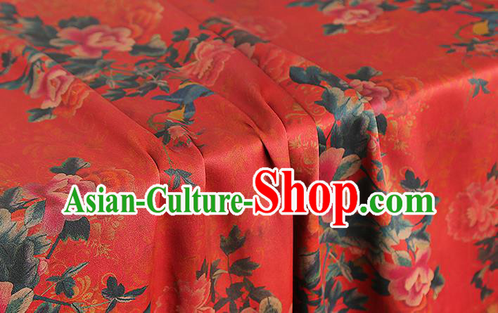 Chinese Cheongsam Gambiered Guangdong Gauze Classical Peony Pattern Silk Fabric Traditional Red Brocade Drapery