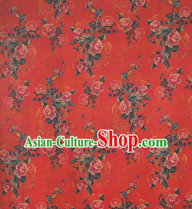 Chinese Cheongsam Gambiered Guangdong Gauze Classical Peony Pattern Silk Fabric Traditional Red Brocade Drapery