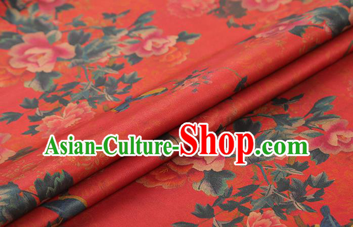 Chinese Cheongsam Gambiered Guangdong Gauze Classical Peony Pattern Silk Fabric Traditional Red Brocade Drapery