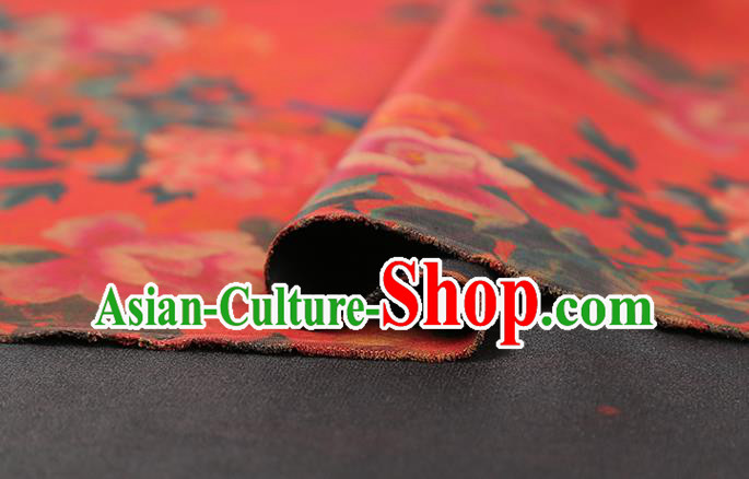 Chinese Cheongsam Gambiered Guangdong Gauze Classical Peony Pattern Silk Fabric Traditional Red Brocade Drapery