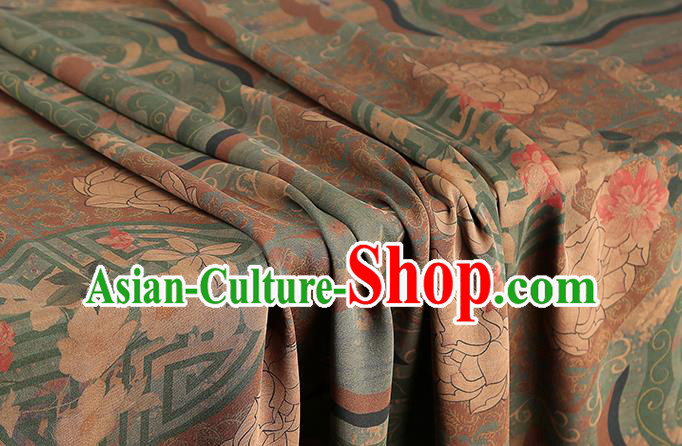 Chinese Classical Lotus Pattern Brown Brocade Drapery Cheongsam Silk Fabric Traditional Gambiered Guangdong Gauze