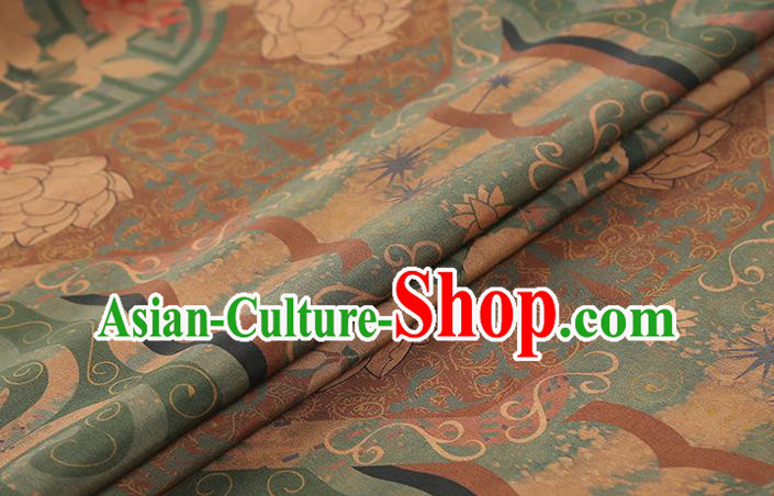 Chinese Classical Lotus Pattern Brown Brocade Drapery Cheongsam Silk Fabric Traditional Gambiered Guangdong Gauze