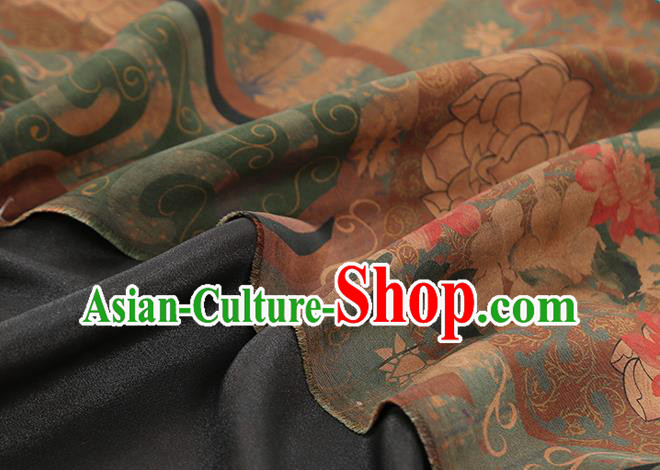 Chinese Classical Lotus Pattern Brown Brocade Drapery Cheongsam Silk Fabric Traditional Gambiered Guangdong Gauze