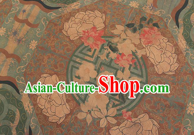 Chinese Classical Lotus Pattern Brown Brocade Drapery Cheongsam Silk Fabric Traditional Gambiered Guangdong Gauze