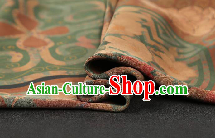 Chinese Classical Lotus Pattern Brown Brocade Drapery Cheongsam Silk Fabric Traditional Gambiered Guangdong Gauze