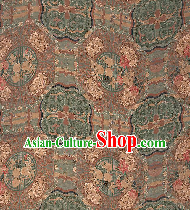 Chinese Classical Lotus Pattern Brown Brocade Drapery Cheongsam Silk Fabric Traditional Gambiered Guangdong Gauze