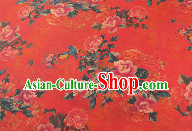 Chinese Cheongsam Gambiered Guangdong Gauze Classical Peony Pattern Silk Fabric Traditional Red Brocade Drapery