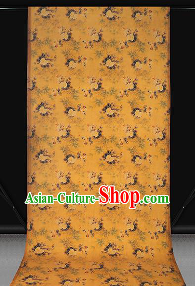 Chinese Cheongsam Silk Fabric Traditional Gambiered Guangdong Gauze Classical Peony Pattern Yellow Brocade Drapery