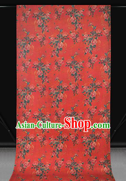 Chinese Cheongsam Gambiered Guangdong Gauze Classical Peony Pattern Silk Fabric Traditional Red Brocade Drapery