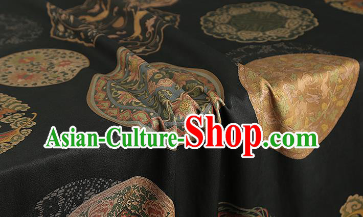Chinese Classical Phoenix Pattern Brocade Drapery Cheongsam Silk Fabric Traditional Black Gambiered Guangdong Gauze