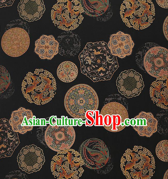 Chinese Classical Phoenix Pattern Brocade Drapery Cheongsam Silk Fabric Traditional Black Gambiered Guangdong Gauze