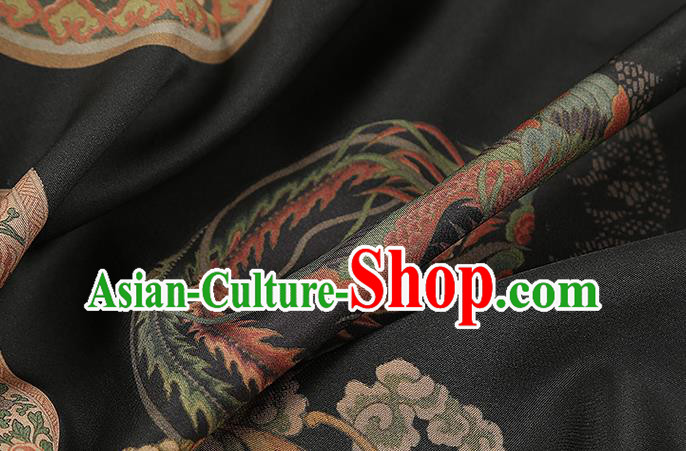 Chinese Classical Phoenix Pattern Brocade Drapery Cheongsam Silk Fabric Traditional Black Gambiered Guangdong Gauze