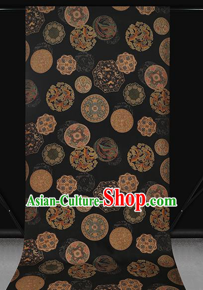 Chinese Classical Phoenix Pattern Brocade Drapery Cheongsam Silk Fabric Traditional Black Gambiered Guangdong Gauze