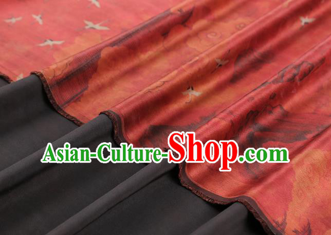 Chinese Classical Cloud Crane Pattern Brocade Drapery Cheongsam Red Silk Fabric Traditional Gambiered Guangdong Gauze