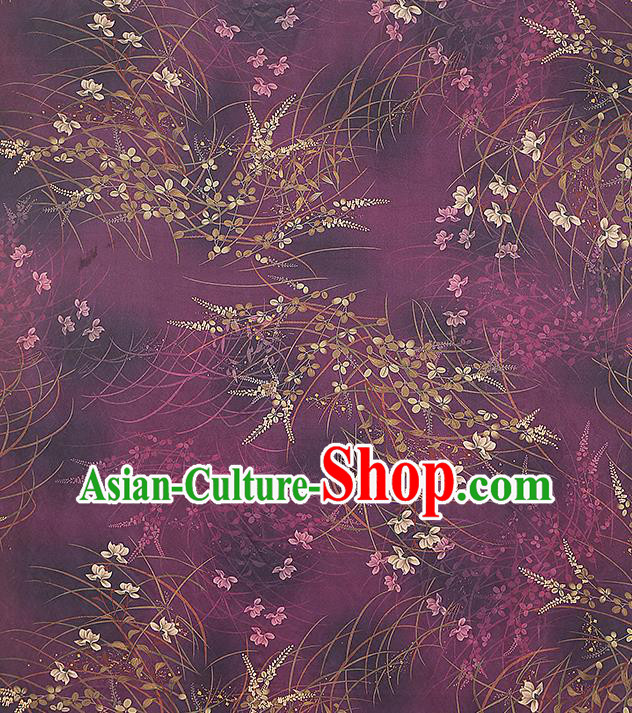 Chinese Traditional Gambiered Guangdong Gauze Classical Campanula Pattern Brocade Drapery Cheongsam Purple Silk Fabric