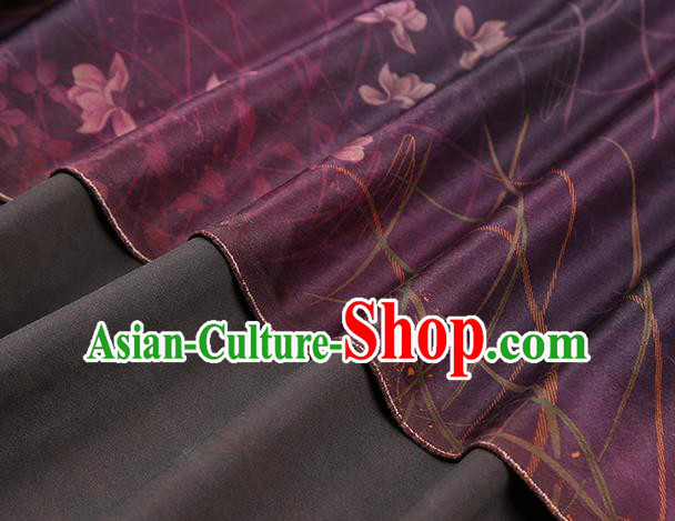 Chinese Traditional Gambiered Guangdong Gauze Classical Campanula Pattern Brocade Drapery Cheongsam Purple Silk Fabric