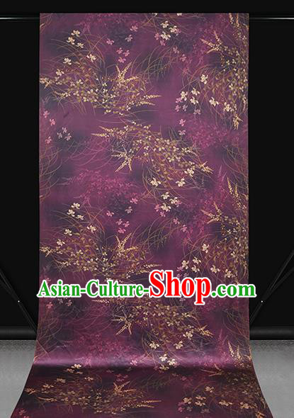 Chinese Traditional Gambiered Guangdong Gauze Classical Campanula Pattern Brocade Drapery Cheongsam Purple Silk Fabric