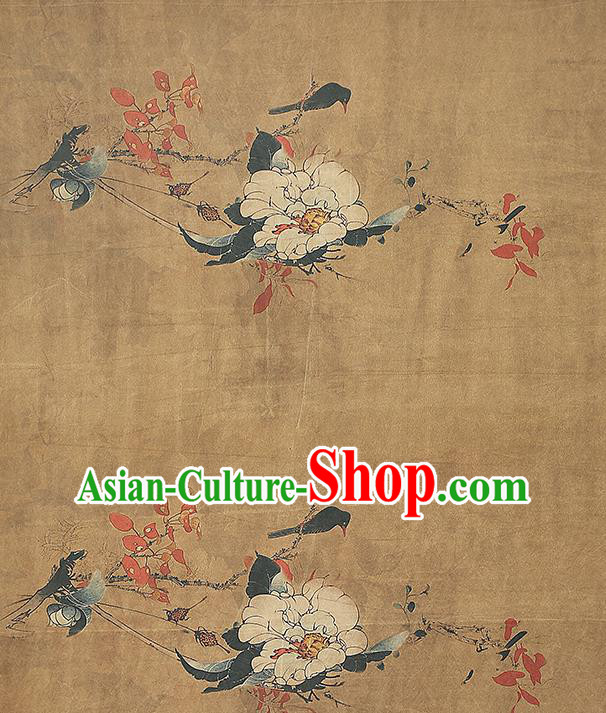 Chinese Traditional Ginger Gambiered Guangdong Gauze Cheongsam Silk Fabric Classical Peony Pattern Brocade Drapery