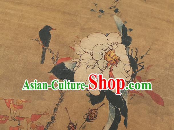 Chinese Traditional Ginger Gambiered Guangdong Gauze Cheongsam Silk Fabric Classical Peony Pattern Brocade Drapery