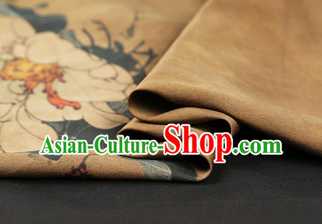 Chinese Traditional Ginger Gambiered Guangdong Gauze Cheongsam Silk Fabric Classical Peony Pattern Brocade Drapery