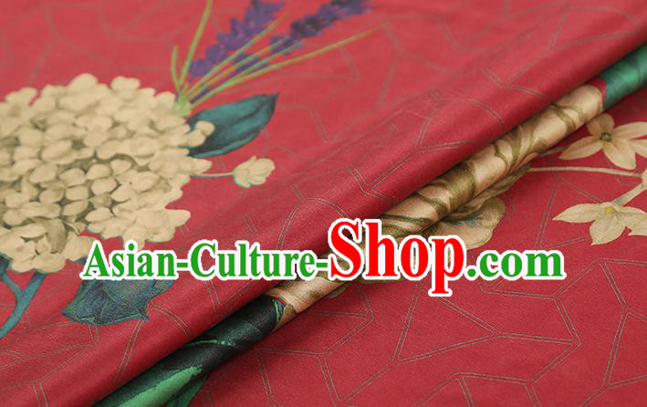 Chinese Classical Camellia Pattern Red Brocade Drapery Traditional Gambiered Guangdong Gauze Cheongsam Silk Fabric