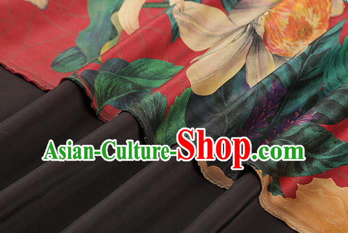 Chinese Classical Camellia Pattern Red Brocade Drapery Traditional Gambiered Guangdong Gauze Cheongsam Silk Fabric