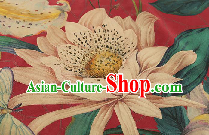 Chinese Classical Camellia Pattern Red Brocade Drapery Traditional Gambiered Guangdong Gauze Cheongsam Silk Fabric