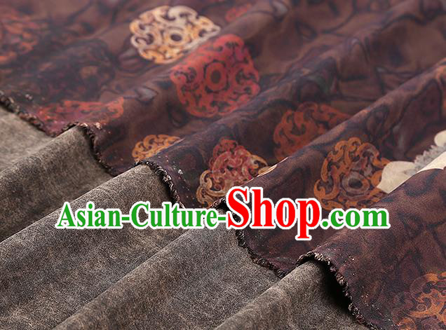 Chinese Silk Fabric Traditional Cheongsam Gambiered Guangdong Gauze Classical Flowers Pattern Brown Brocade Drapery