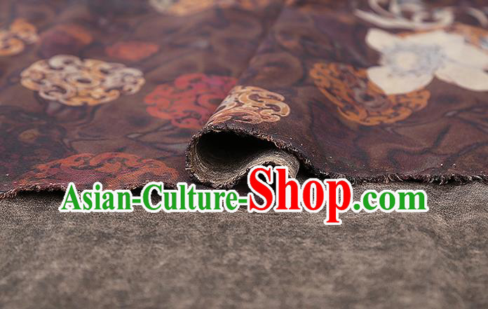 Chinese Silk Fabric Traditional Cheongsam Gambiered Guangdong Gauze Classical Flowers Pattern Brown Brocade Drapery