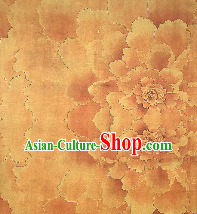 Chinese Traditional Cheongsam Gambiered Guangdong Gauze Classical Peony Pattern Silk Drapery Golden Brocade Fabric