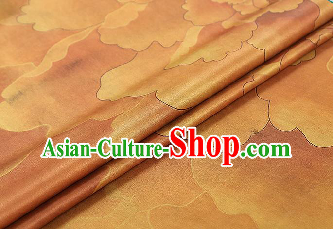 Chinese Traditional Cheongsam Gambiered Guangdong Gauze Classical Peony Pattern Silk Drapery Golden Brocade Fabric