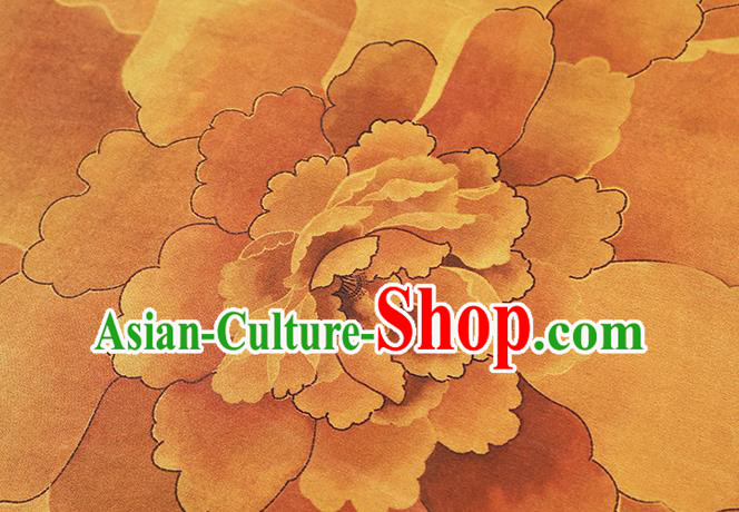 Chinese Traditional Cheongsam Gambiered Guangdong Gauze Classical Peony Pattern Silk Drapery Golden Brocade Fabric