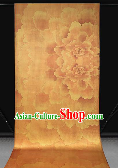 Chinese Traditional Cheongsam Gambiered Guangdong Gauze Classical Peony Pattern Silk Drapery Golden Brocade Fabric