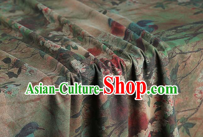 Chinese Classical Magpie Plum Pattern Silk Drapery Grey Brocade Fabric Traditional Cheongsam Gambiered Guangdong Gauze